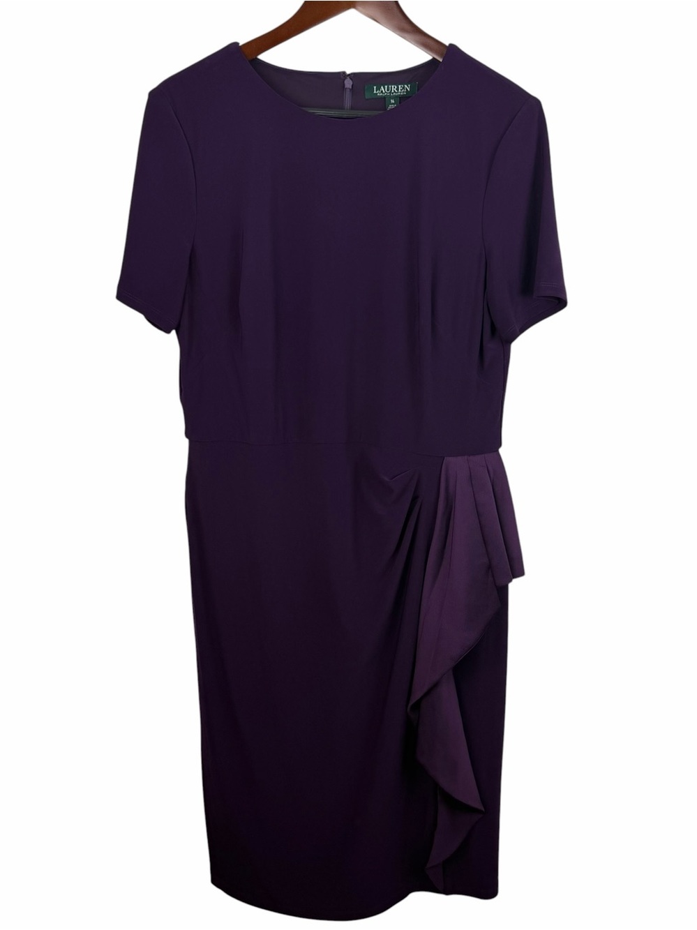 Lauren Ralph Lauren | Plum Purple Satin Drape Midi Dress